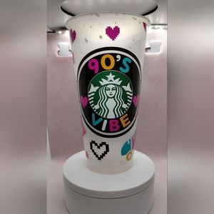New 90's Vibe Venti SB Cold Cup with SB green straw‎ Confetti color changing